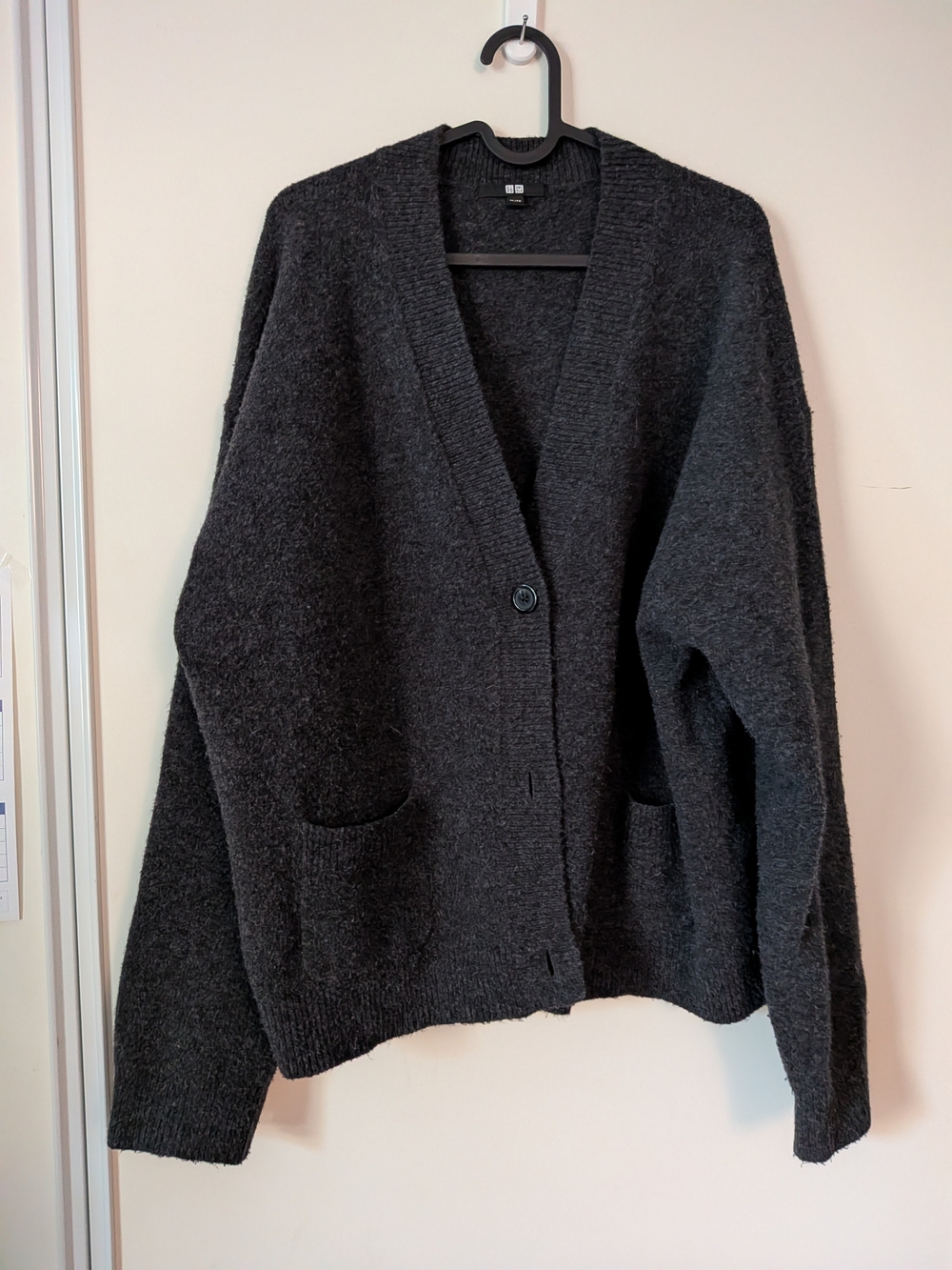 Uniqlo Men's Dark Charcoal Knit Button-Front Cardigan